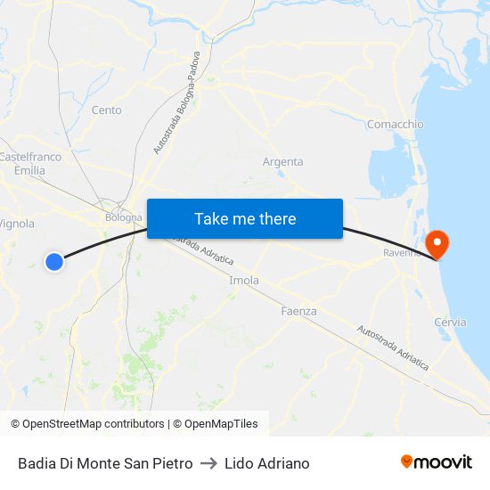 Badia Di Monte San Pietro to Lido Adriano map