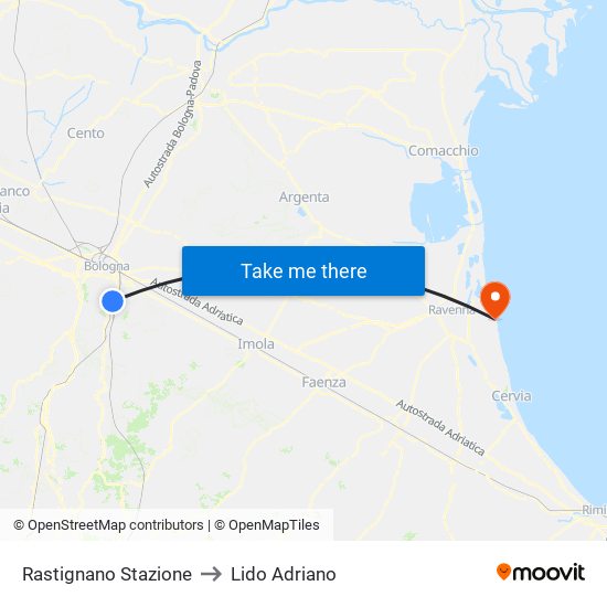 Rastignano Stazione to Lido Adriano map