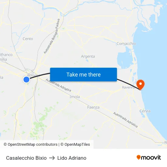 Casalecchio Bixio to Lido Adriano map