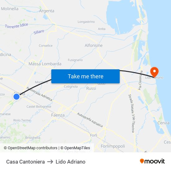 Casa Cantoniera to Lido Adriano map