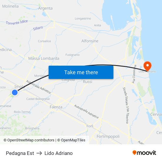 Pedagna Est to Lido Adriano map