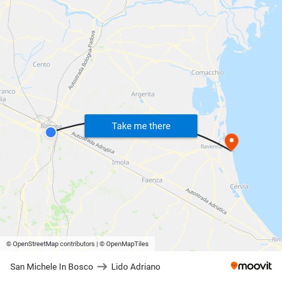 San Michele In Bosco to Lido Adriano map