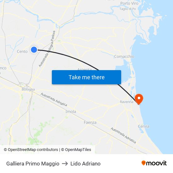 Galliera Primo Maggio to Lido Adriano map