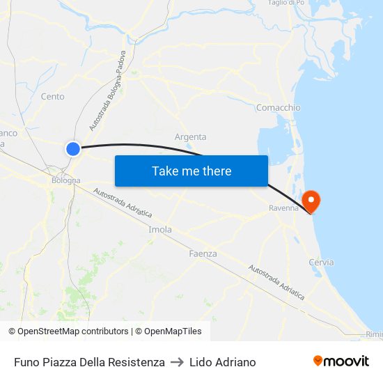 Funo Piazza Della Resistenza to Lido Adriano map