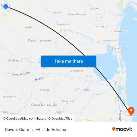 Cavour Giardini to Lido Adriano map
