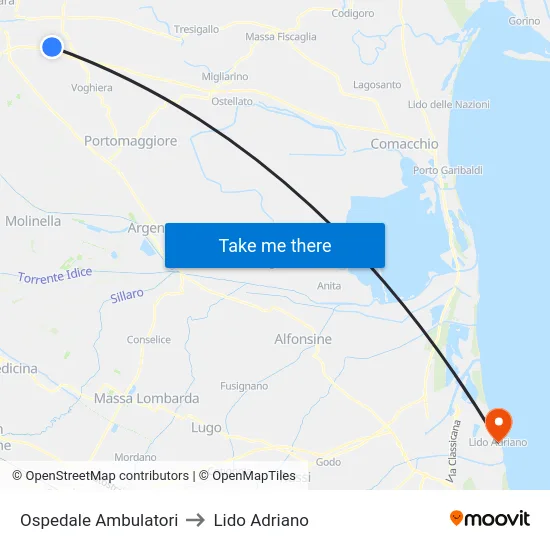 Ospedale Ambulatori to Lido Adriano map