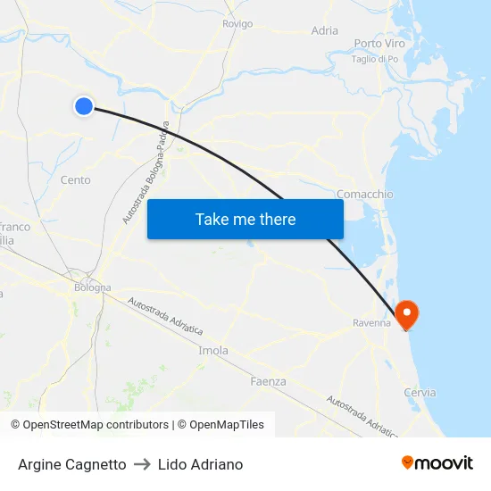 Argine Cagnetto to Lido Adriano map