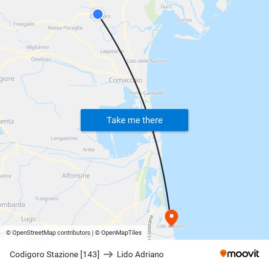 Codigoro Stazione [143] to Lido Adriano map