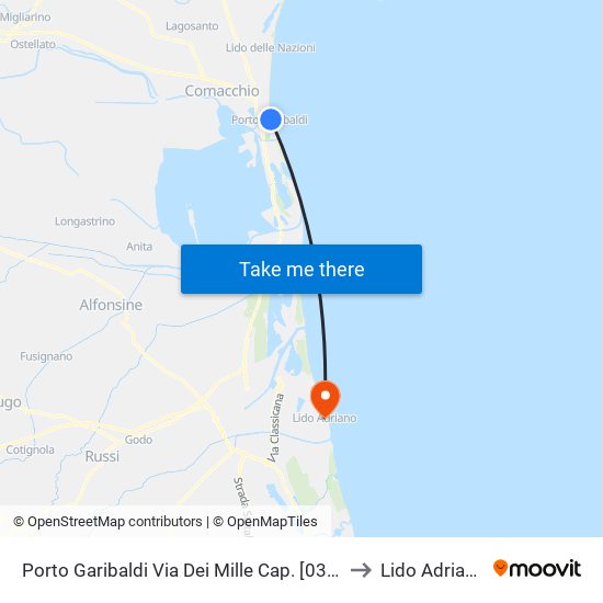 Porto Garibaldi Via Dei Mille Cap. [033] to Lido Adriano map