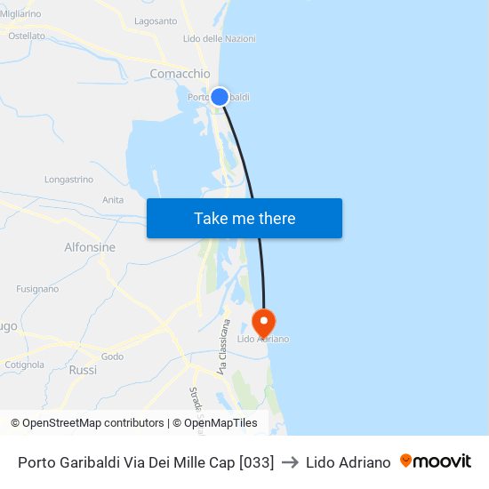 Porto Garibaldi Via Dei Mille Cap [033] to Lido Adriano map