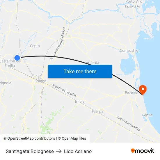 Sant'Agata Bolognese to Lido Adriano map