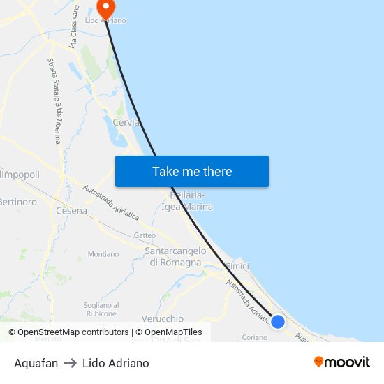 Aquafan to Lido Adriano map