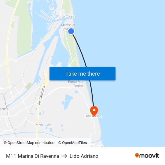 M11 Marina Di Ravenna to Lido Adriano map