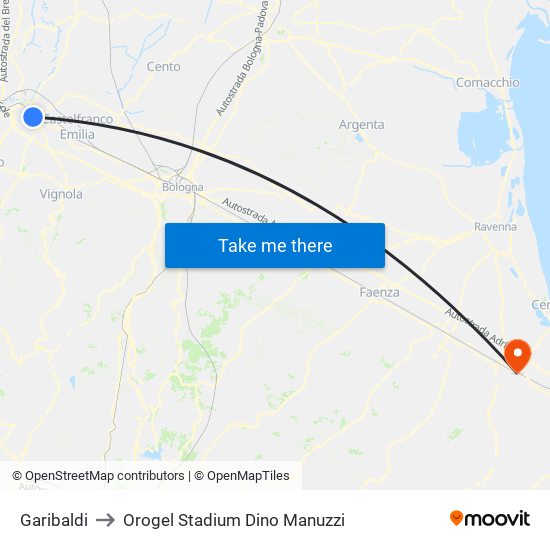 Garibaldi to Orogel Stadium Dino Manuzzi map
