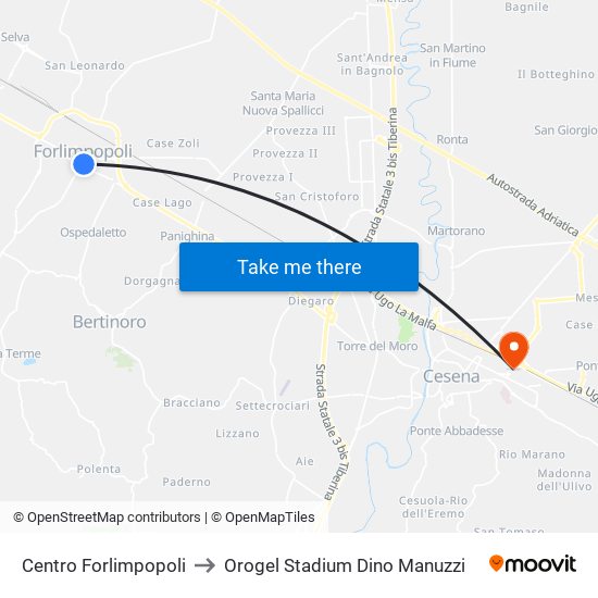 Centro Forlimpopoli to Orogel Stadium Dino Manuzzi map