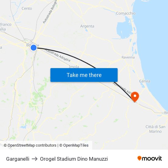 Garganelli to Orogel Stadium Dino Manuzzi map