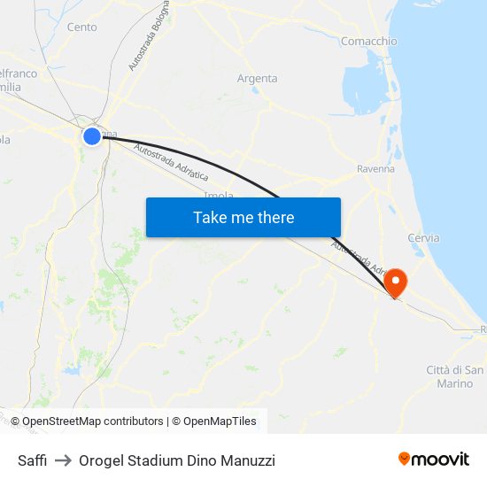 Saffi to Orogel Stadium Dino Manuzzi map