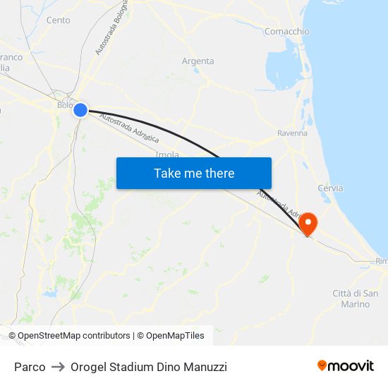 Parco to Orogel Stadium Dino Manuzzi map