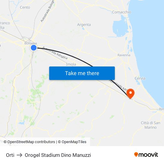 Orti to Orogel Stadium Dino Manuzzi map