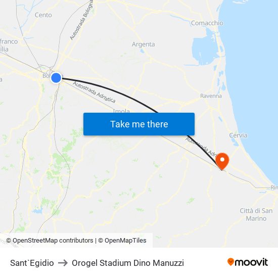 Sant`Egidio to Orogel Stadium Dino Manuzzi map