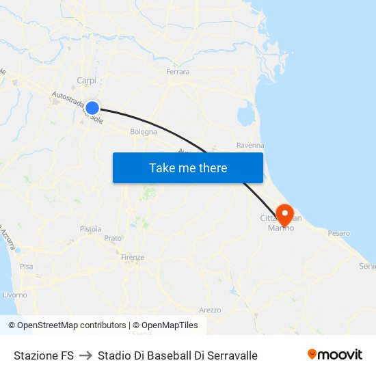 Stazione FS to Stadio Di Baseball Di Serravalle map