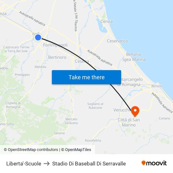 Liberta'-Scuole to Stadio Di Baseball Di Serravalle map