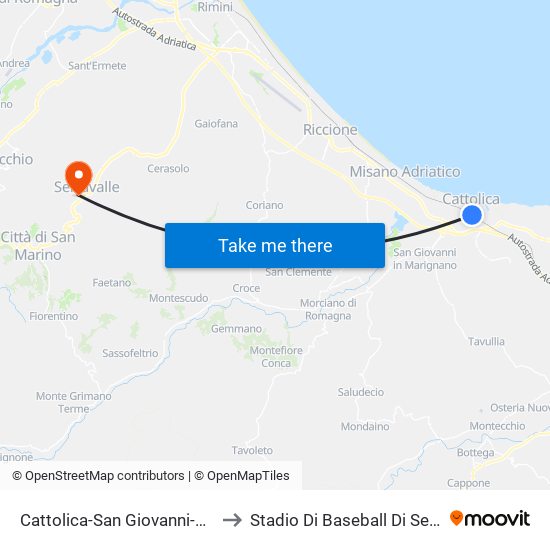 Cattolica-San Giovanni-Gabicce to Stadio Di Baseball Di Serravalle map