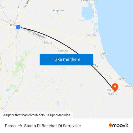 Parco to Stadio Di Baseball Di Serravalle map