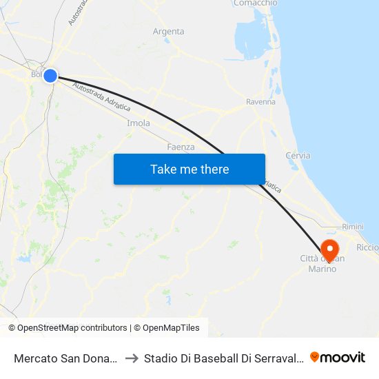 Mercato San Donato to Stadio Di Baseball Di Serravalle map