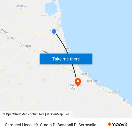 Carducci Liceo to Stadio Di Baseball Di Serravalle map