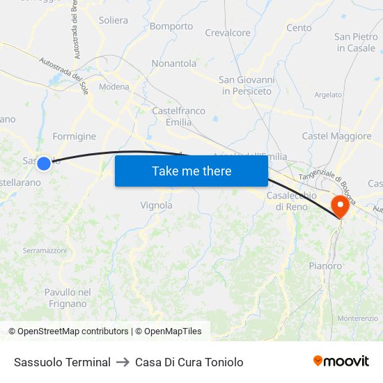 Sassuolo Terminal to Casa Di Cura Toniolo map