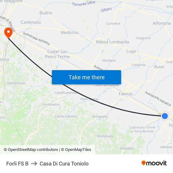 Forli FS B to Casa Di Cura Toniolo map