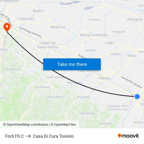 Forli FS C to Casa Di Cura Toniolo map