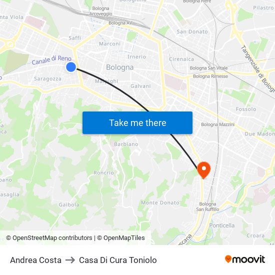Andrea Costa to Casa Di Cura Toniolo map