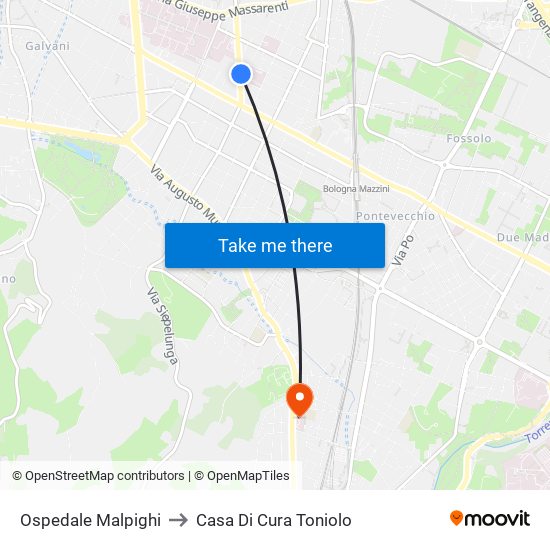 Ospedale Malpighi to Casa Di Cura Toniolo map
