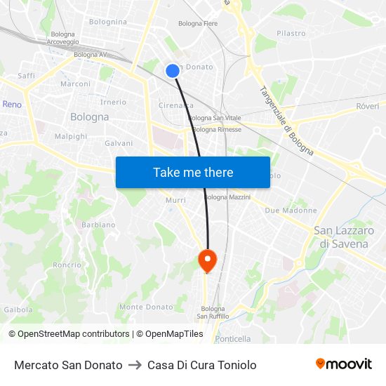 Mercato San Donato to Casa Di Cura Toniolo map