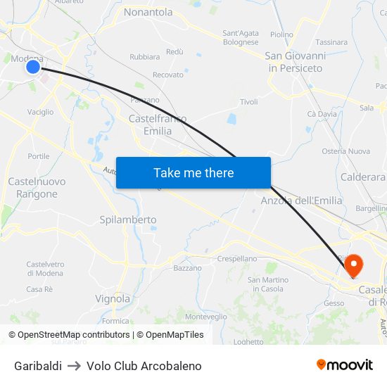 Garibaldi to Volo Club Arcobaleno map