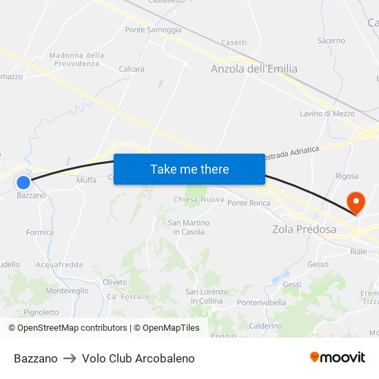 Bazzano to Volo Club Arcobaleno map