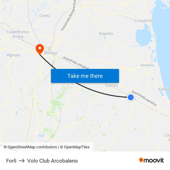 Forlì to Volo Club Arcobaleno map