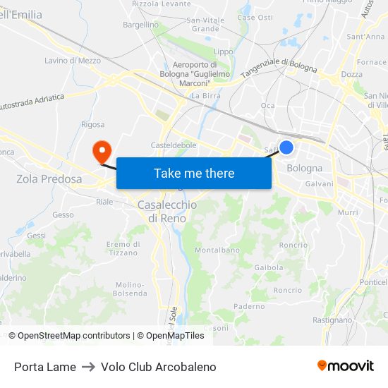Porta Lame to Volo Club Arcobaleno map