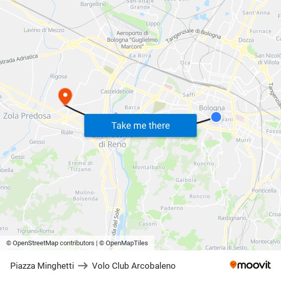 Piazza Minghetti to Volo Club Arcobaleno map