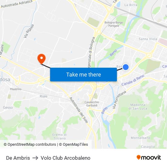 De Ambris to Volo Club Arcobaleno map