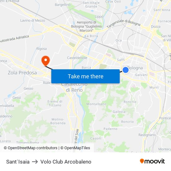 Sant`Isaia to Volo Club Arcobaleno map