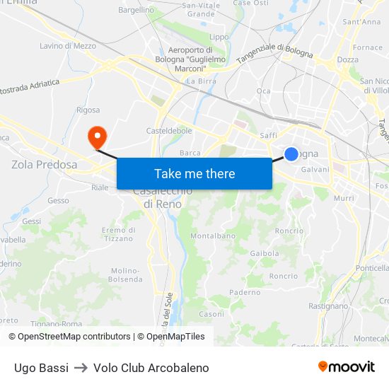 Ugo Bassi to Volo Club Arcobaleno map