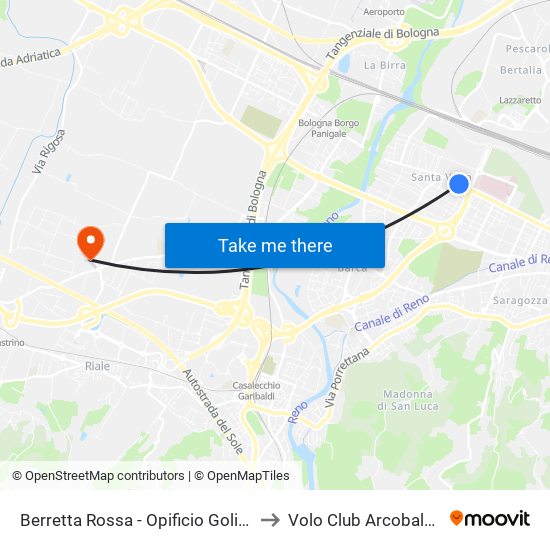 Berretta Rossa - Opificio Golinelli to Volo Club Arcobaleno map