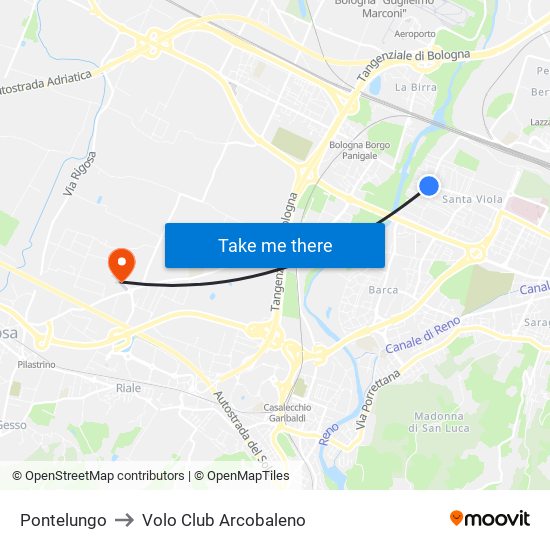 Pontelungo to Volo Club Arcobaleno map