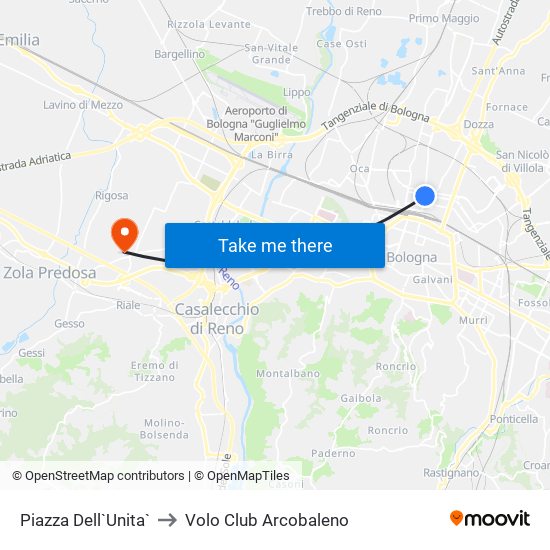 Piazza Dell`Unita` to Volo Club Arcobaleno map