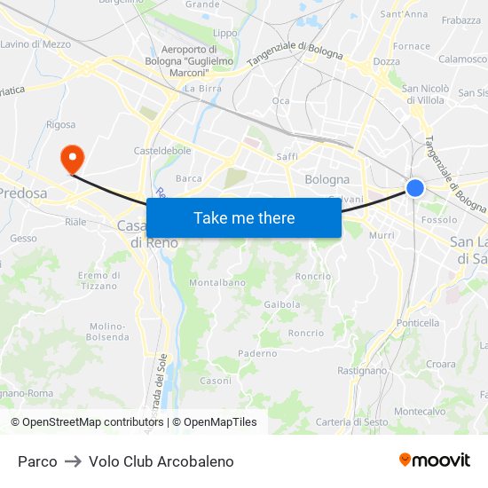 Parco to Volo Club Arcobaleno map