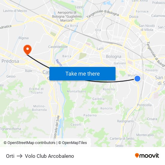 Orti to Volo Club Arcobaleno map