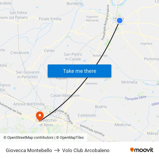 Giovecca Montebello to Volo Club Arcobaleno map